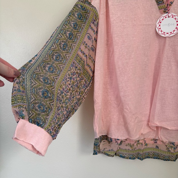 NWT Umgee | Pink Boho Top with Floral Sleeves | Size Small - Picture 10 of 16